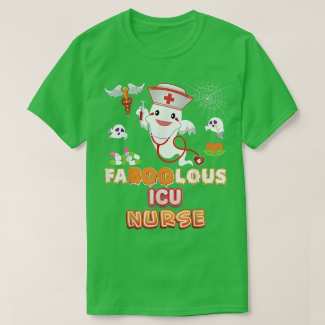 Camiseta Faboolous ICU Nurse Fabulous Halloween Ghost Pumpk (Frente do Design)