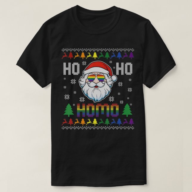 Camiseta Fabuloso Natal Orgulho gay LGBTQ Papai Noel H (Frente do Design)