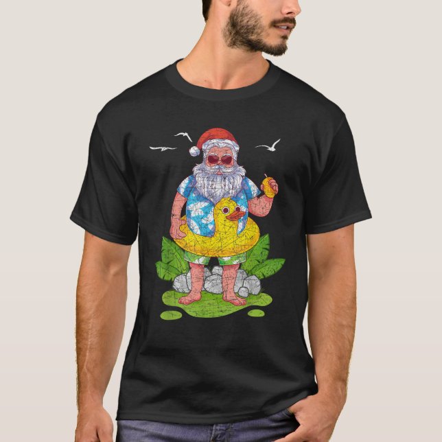 Camiseta Fabuloso Natal Tropical Santa Claus Havaiano (Frente)