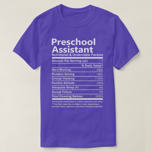Camiseta Fac Nutricional E Inegável Assistente De Pré-Escol (Frente do Design)