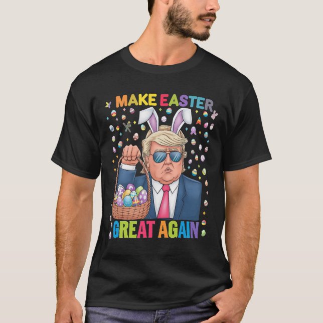 Camiseta Faça a Páscoa Grande Novamente Coelho Trump Divert (Frente)