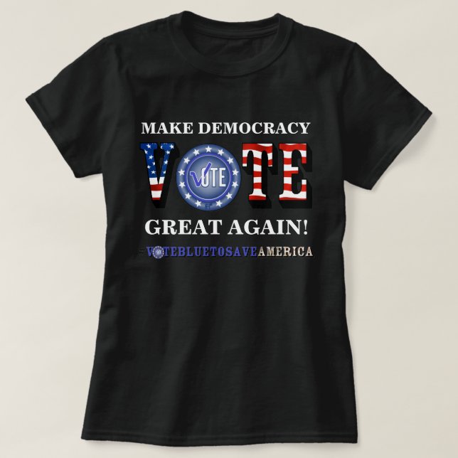 CAMISETA FAÇA EXCELENTE DE DEMOCRACIA DE NOVO! VOTO BLUE T- (Frente do Design)