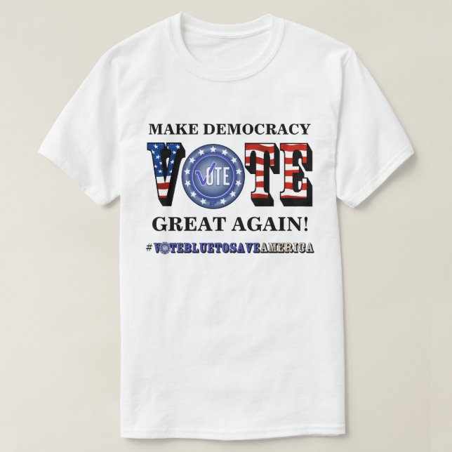 CAMISETA FAÇA EXCELENTE DE DEMOCRACIA DE NOVO! VOTO BLUE T- (Frente do Design)