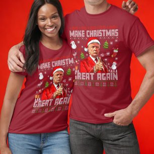 Camiseta FAÇA EXCELENTE DE NATAL NOVAMENTE   Trump Red