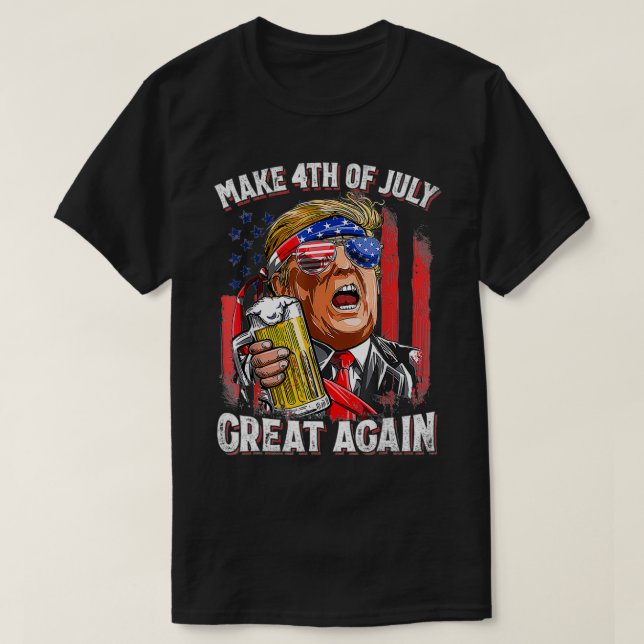 Camiseta Faça o Excelente de 4 de julho novamente Trump Ame (Frente do Design)
