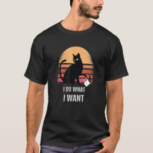 Camiseta Faça O Que Eu Quero Vintage Gato Preto Copo Vermel