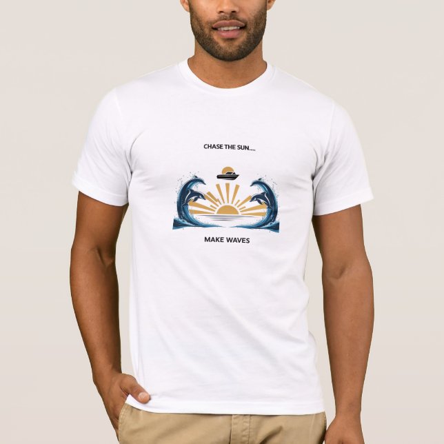 Camiseta Faça ondas com alegria - Sonhos Oceanos e Sunbeams (Frente)