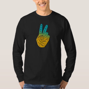 Camiseta Faça Paz Não Guerra Sinal de Mão da Paz Azul Amare