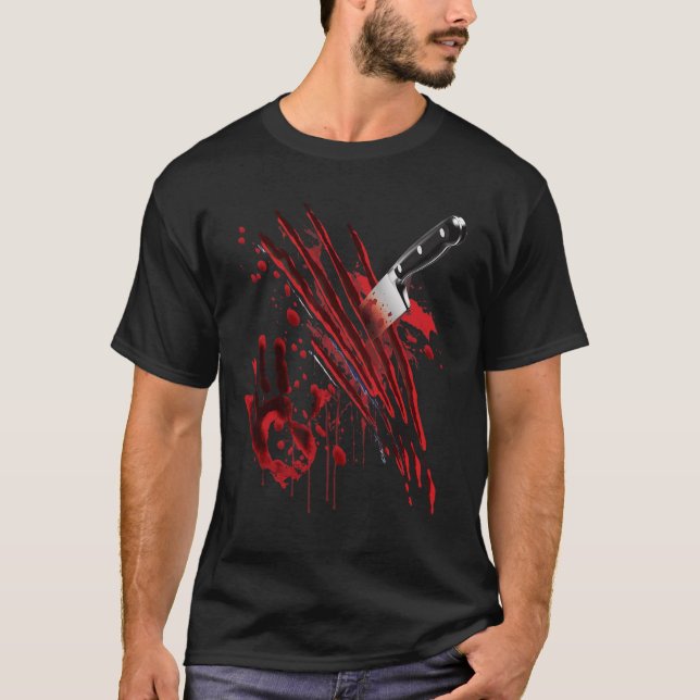 Camiseta Faca Sangrenta Sangue Arrefecido Gráfico de Sangue (Frente)