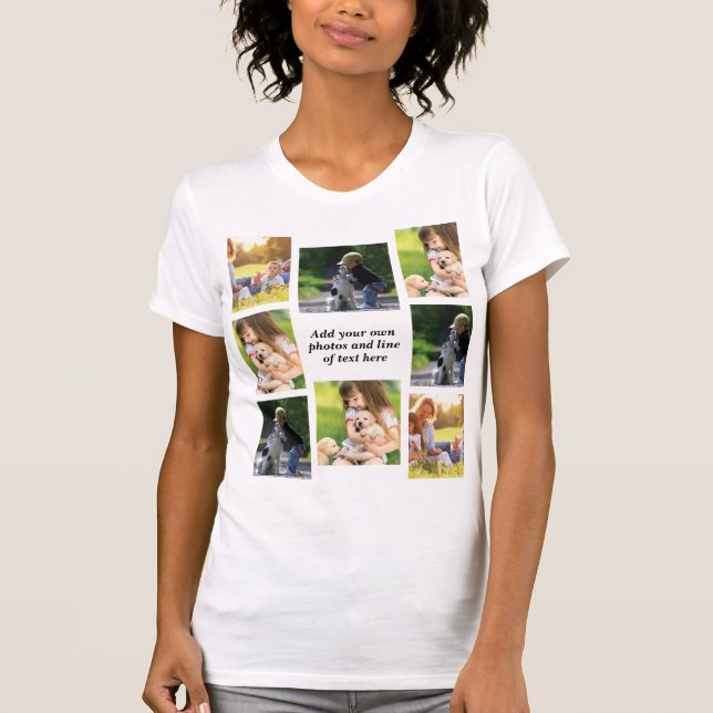 Camiseta Faça sua própria colagem de fotos e texto (Frente)