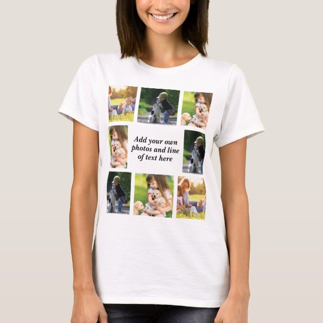Camiseta Faça sua própria colagem de fotos e texto (Frente)