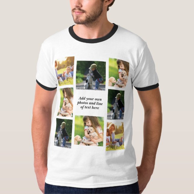 Camiseta Faça sua própria colagem de fotos e texto (Frente)