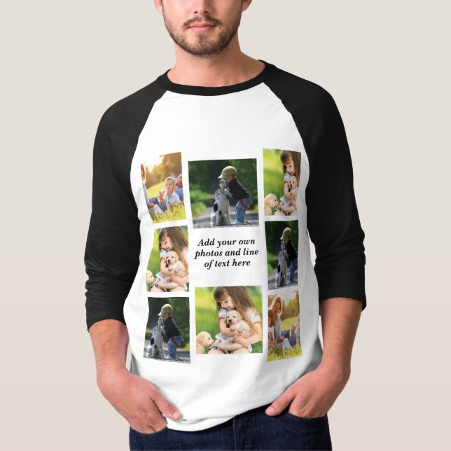 Camiseta Faça sua própria colagem de fotos e texto (Frente)