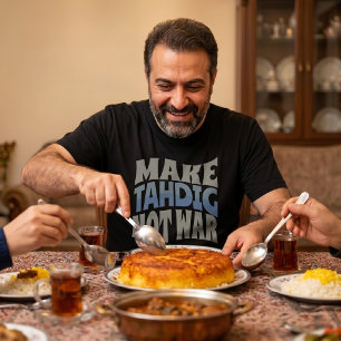 Camiseta Faça Tahdig Não Guerra   Arroz Crocante Persa