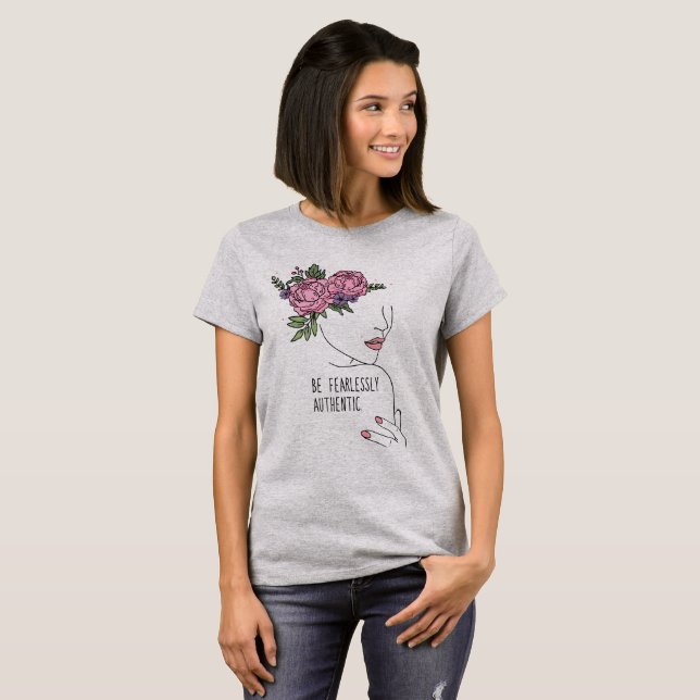 Camiseta Faça uma citação sem medo com flores (Frente Completa)
