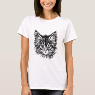 Camiseta Face de Kitten Preta e Branca