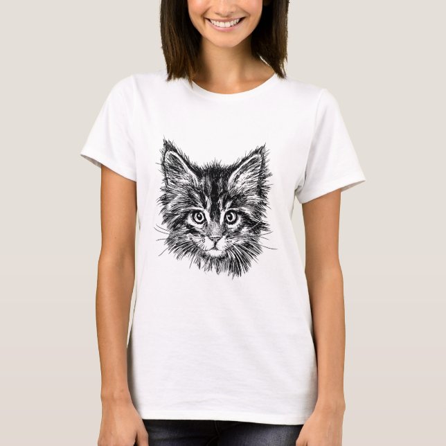 Camiseta Face de Kitten Preta e Branca (Frente)