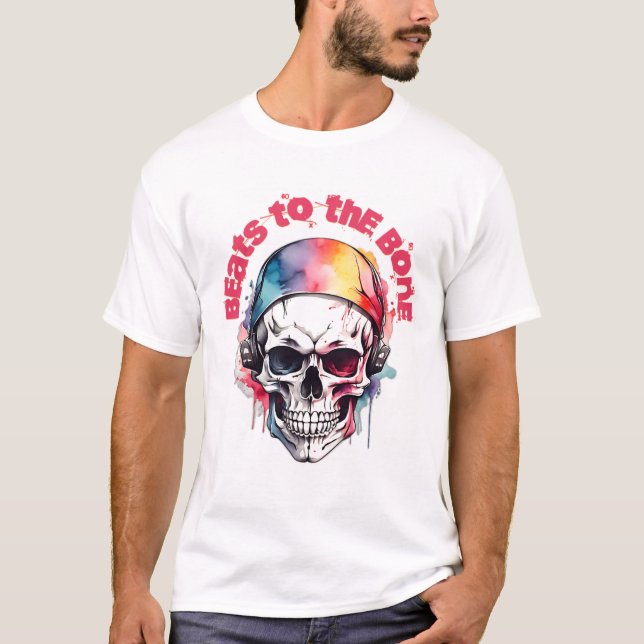 Camiseta face do crânio de aquarela (Frente)