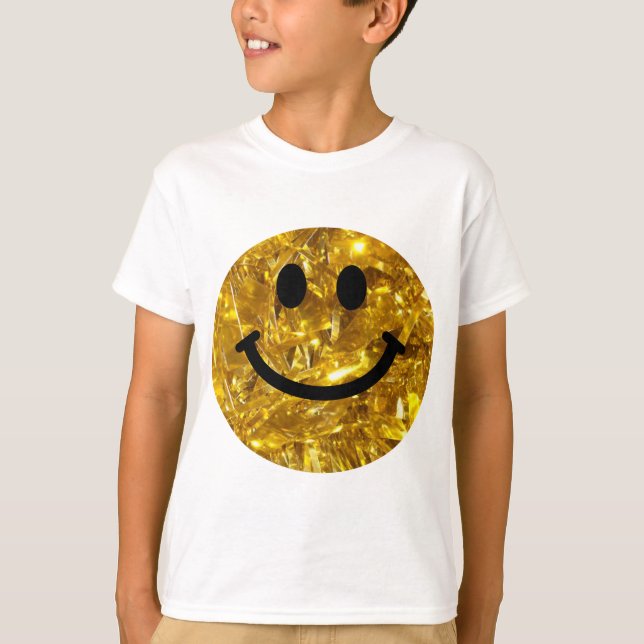 Camiseta Face Feliz Faux Bling Dourado Sparkly - Garça de M (Frente)