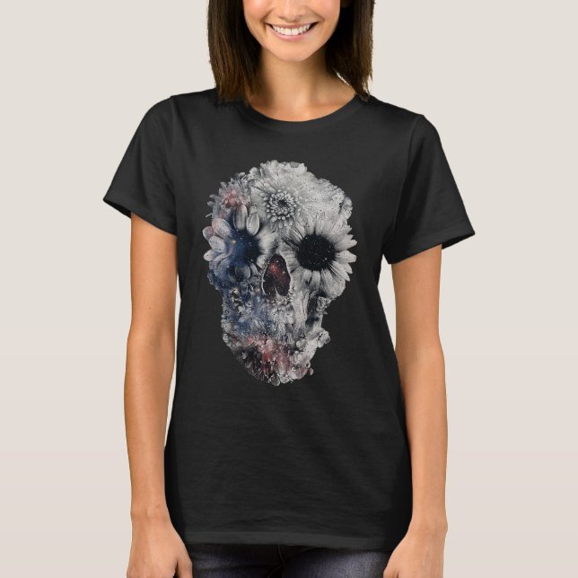 Camiseta Face Floral Skull Skeleton Halloween Costume (Frente)