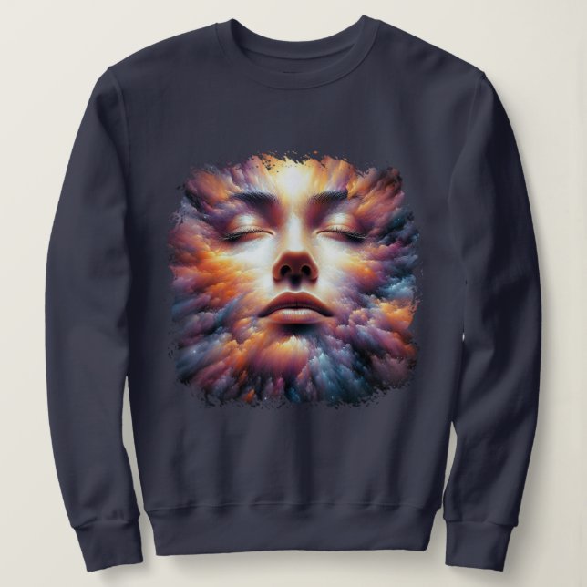 Camiseta Face misturada com nuvens coloridas (Frente do Design)
