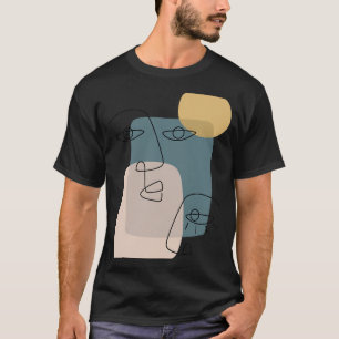 Camiseta Faces Abstrato Feminina Arte de Linha Desenho Tee