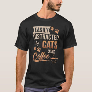 Camiseta Fácil distração de gatos e café