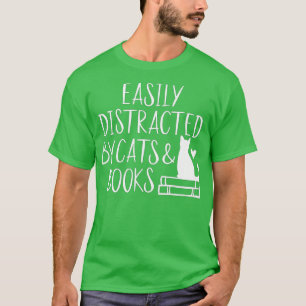 Camiseta Fácil distração de gatos e livros