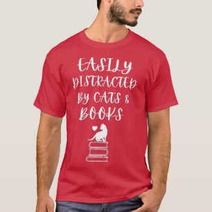 Camiseta Fácil distração de gatos e livros