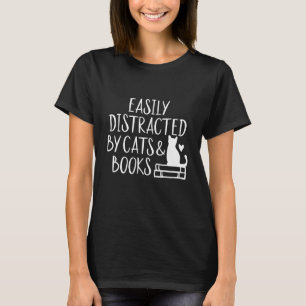 Camiseta Fácil distração de gatos e livros