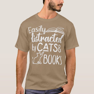 Camiseta Fácil distração de gatos e livros