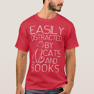 Camiseta Fácil distração de gatos e livros