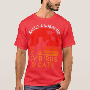Camiseta Fácil Distração Por Aves E Gatos De Pássaro Engraç