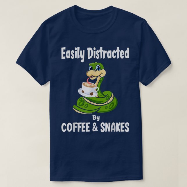Camiseta Fácil Distração Por Café E Cobra Engraçado Cobra H (Frente do Design)
