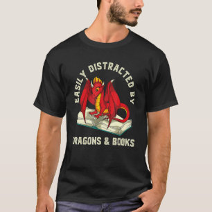 Camiseta Fácil Distração Por Dragões E Leitura De Nerd De L