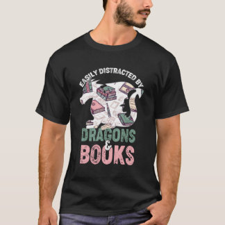 Camiseta Fácil Distração Por Dragões E Livros