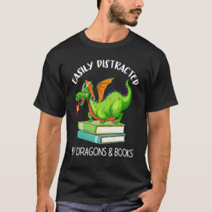 Camiseta Fácil Distração Por Dragões E Livros