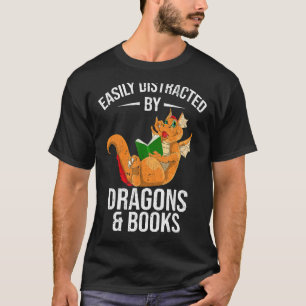 Camiseta Fácil Distração Por Dragões E Livros Lendo Boo