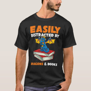 Camiseta Fácil Distração Por Dragões E Livros Retro Readi