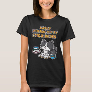 Camiseta Fácil Distração Por Gatinhos E Livros Gatinhos De 