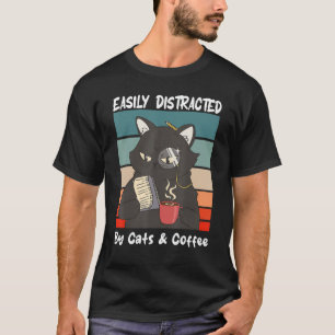 Camiseta Fácil Distração Por Gatos E Café Gato E Café