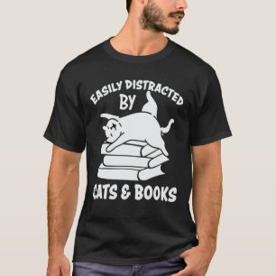 Camiseta Fácil Distração Por Gatos E Livros Amor De Gati