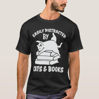 Camiseta Fácil Distração Por Gatos E Livros Amor De Gatinho