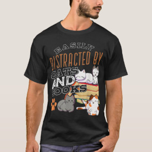 Camiseta Fácil Distração Por Gatos E Livros De Gato Negro P