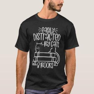 Camiseta Fácil Distração Por Gatos E Livros Engraçado Amor