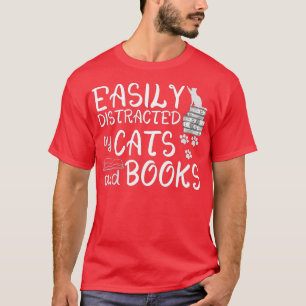 Camiseta Fácil Distração Por Gatos E Livros Engraçados Lo