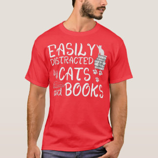Camiseta Fácil Distração Por Gatos E Livros Engraçados Lo