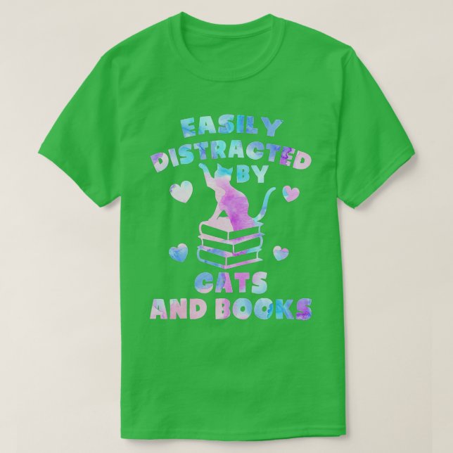 Camiseta Fácil distração por Gatos e Livros - Gatos e Boo (Frente do Design)