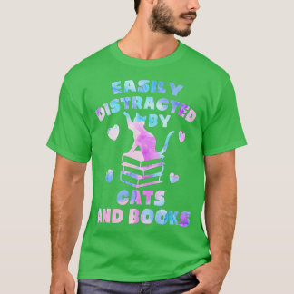 Camiseta Fácil distração por Gatos e Livros - Gatos e Boo