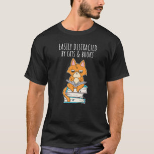 Camiseta Fácil Distração por Gatos e Livros Leitura C